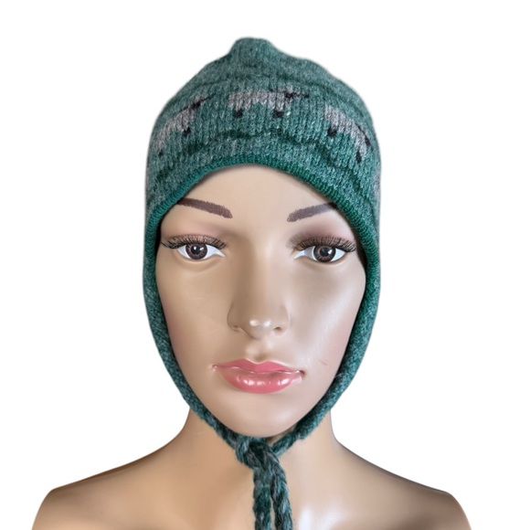 We-Z-Farm Handmade Green Wool Sheep Earflap Beanie Hat - Picture 10 of 10